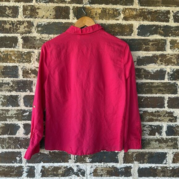 Chico's Hot Pink Linen Blend Long Sleeve Button Down Shirt Size Medium - Picture 6 of 7